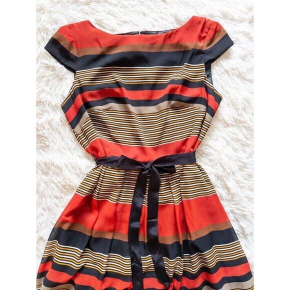 Vintage J.R. JR Nites by Carol Lin Red and Black Striped Knee Length Dress size - Picture 5 of 10